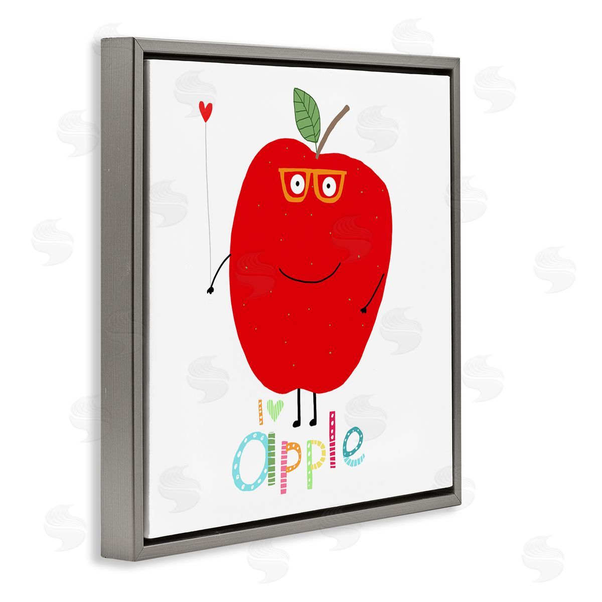Carla Daly Fun Smiling Apple Gray Floating Frame Canvas Wall Art Print