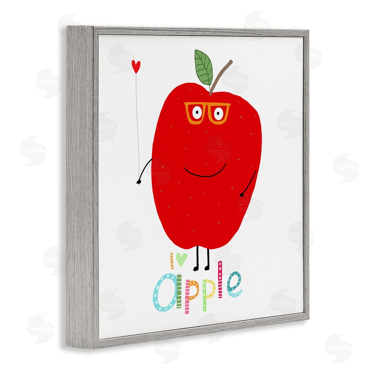 Carla Daly Fun Smiling Apple Gray Framed Giclee Wall Art Print