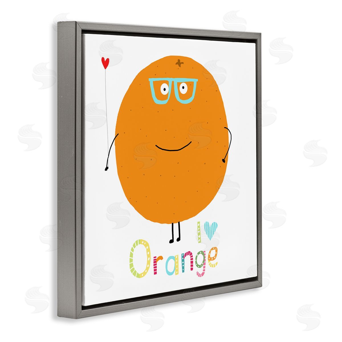 Carla Daly Fun Smiling Orange Gray Floating Frame Canvas Wall Art Print