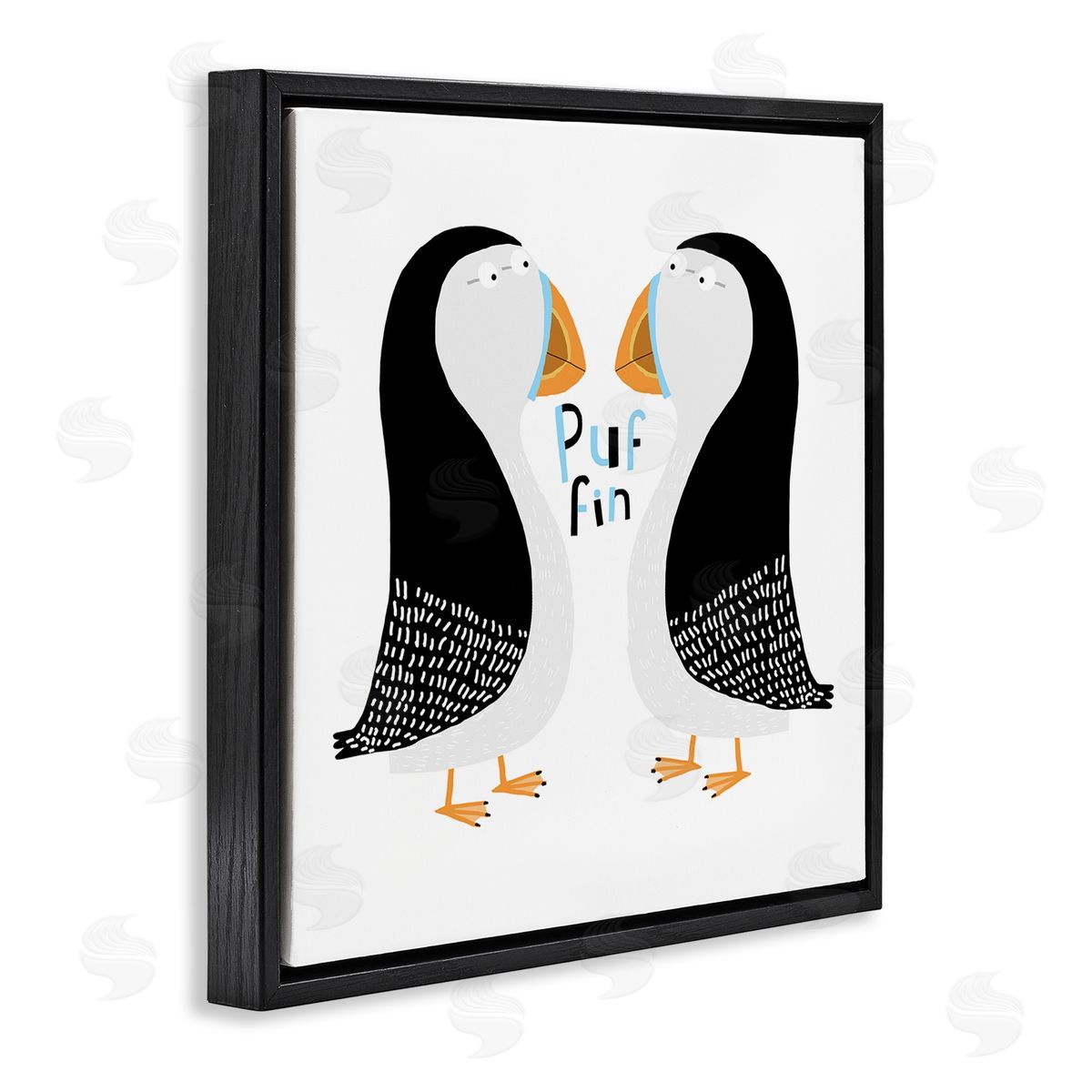 Carla Daly Puffin Bird Duo Black Floating Frame Canvas Wall Art Print