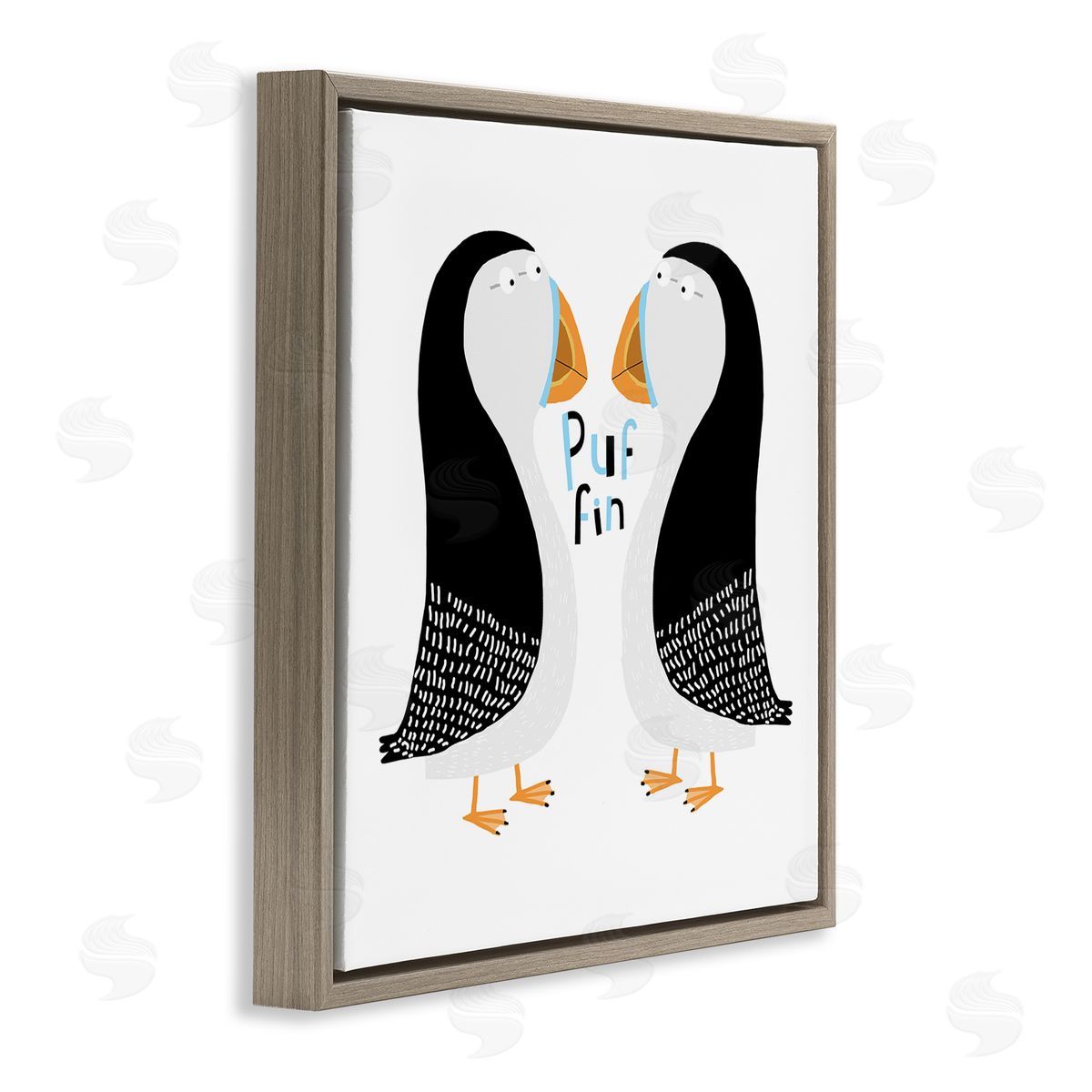 Carla Daly Puffin Bird Duo Brown Floating Frame Canvas Wall Art Print