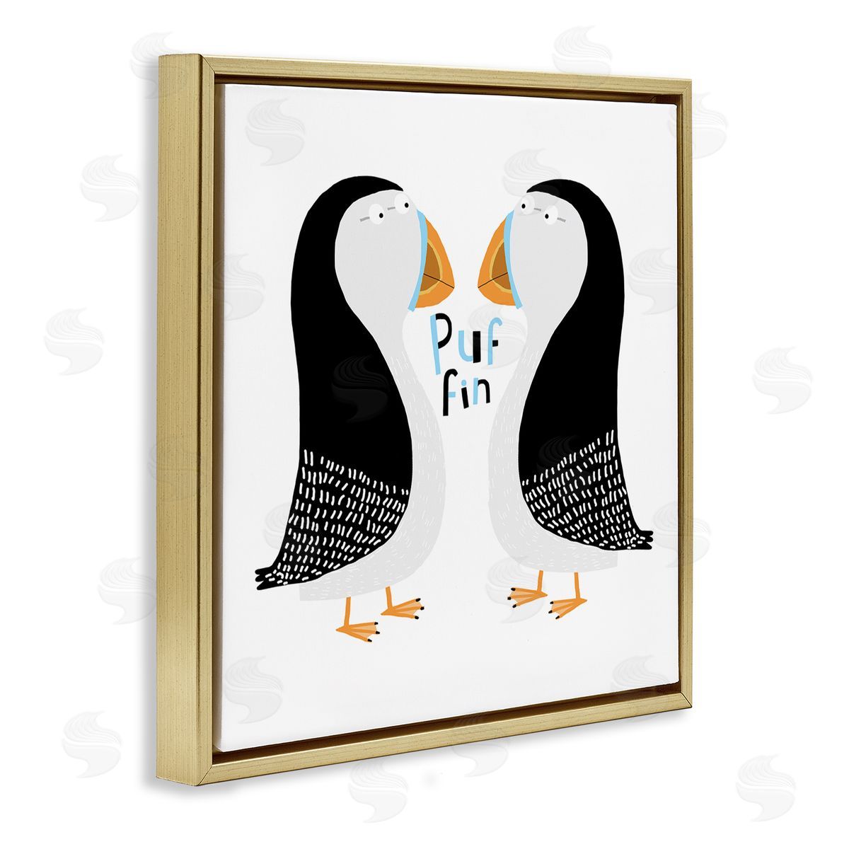 Carla Daly Puffin Bird Duo Gold Floating Frame Canvas Wall Art Print