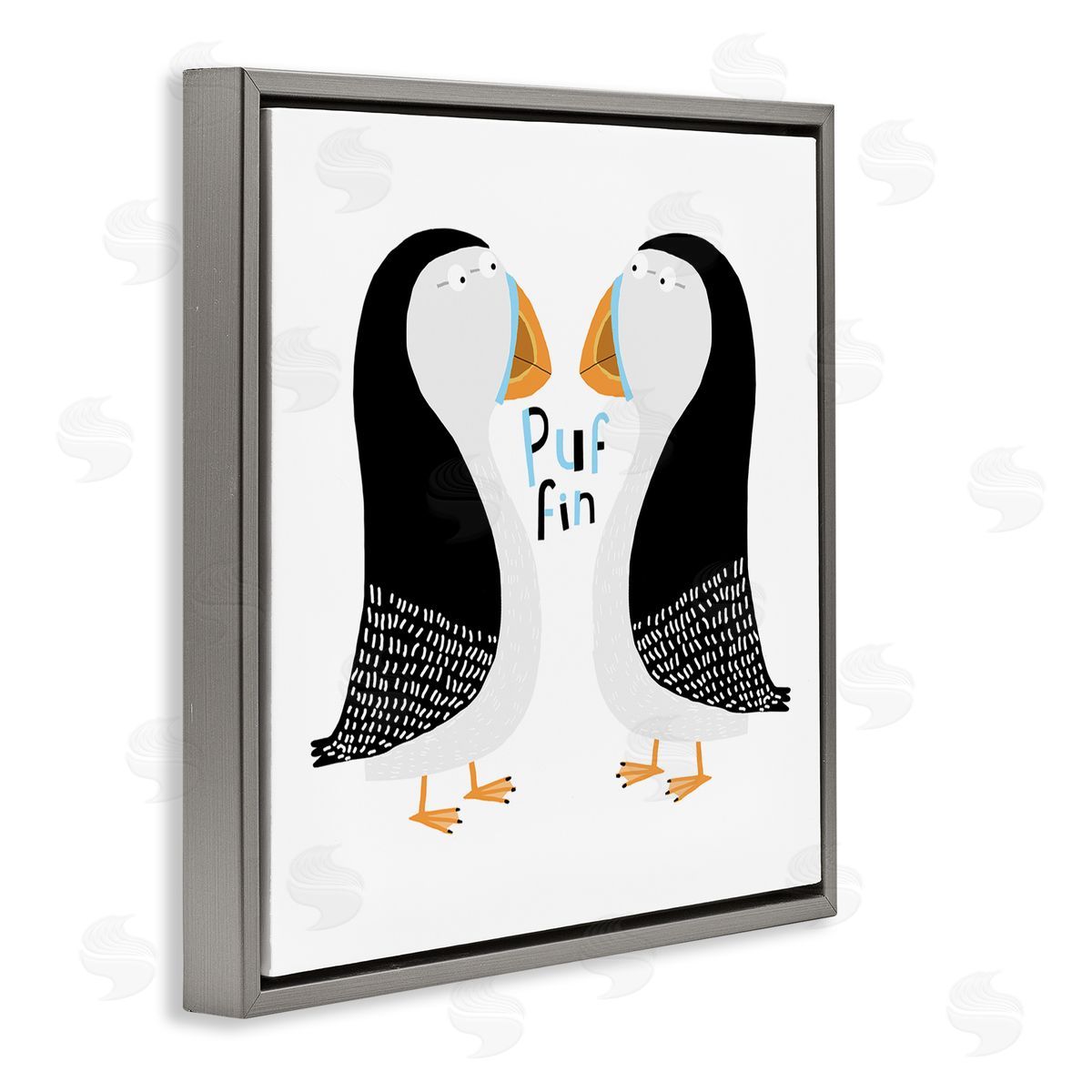 Carla Daly Puffin Bird Duo Gray Floating Frame Canvas Wall Art Print