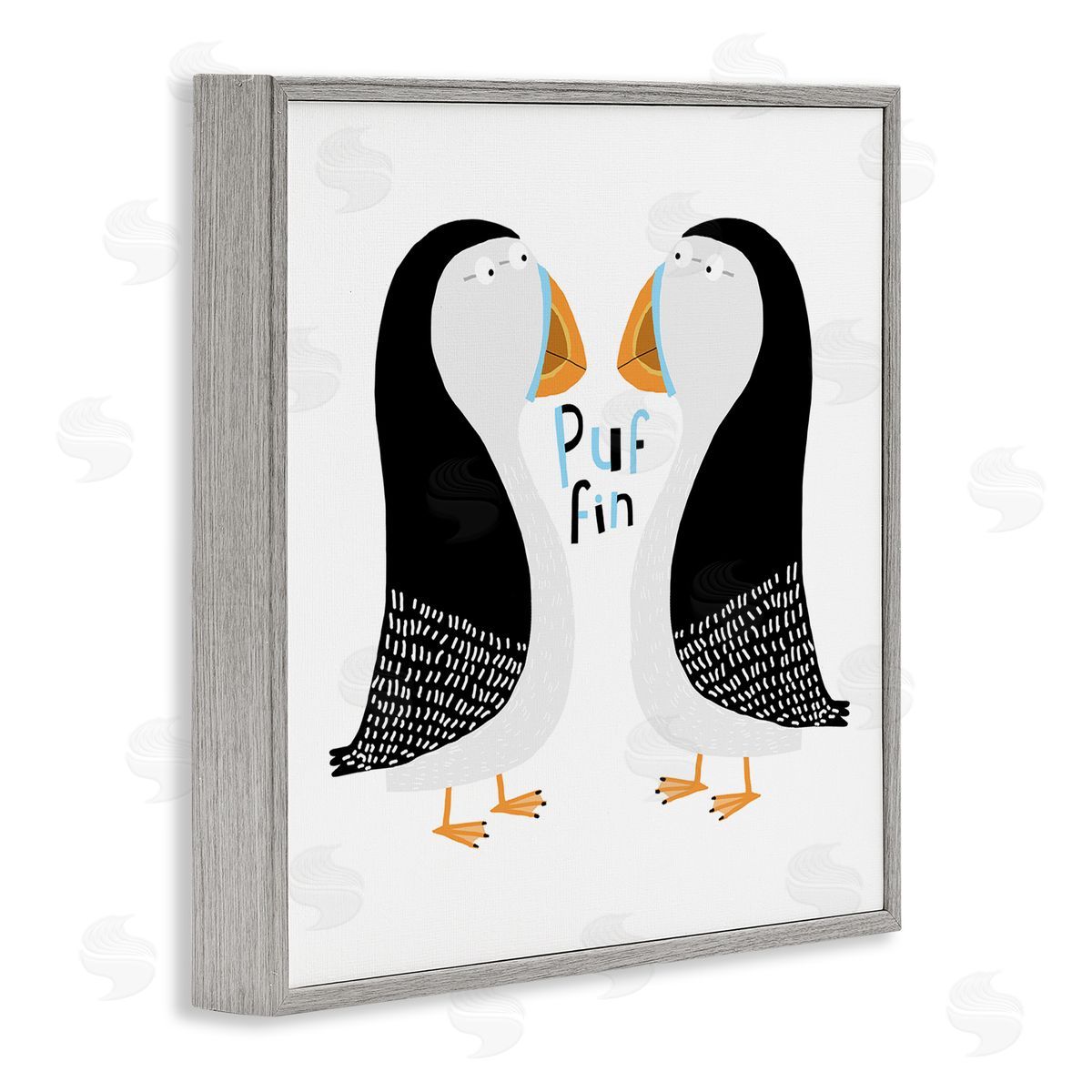 Carla Daly Puffin Bird Duo Gray Framed Giclee Wall Art Print
