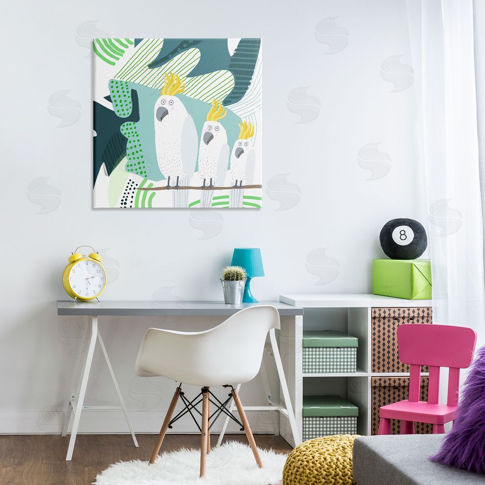 Carla Daly Whimsical Patterned Cockatoo Canvas Wall Art Print in Room