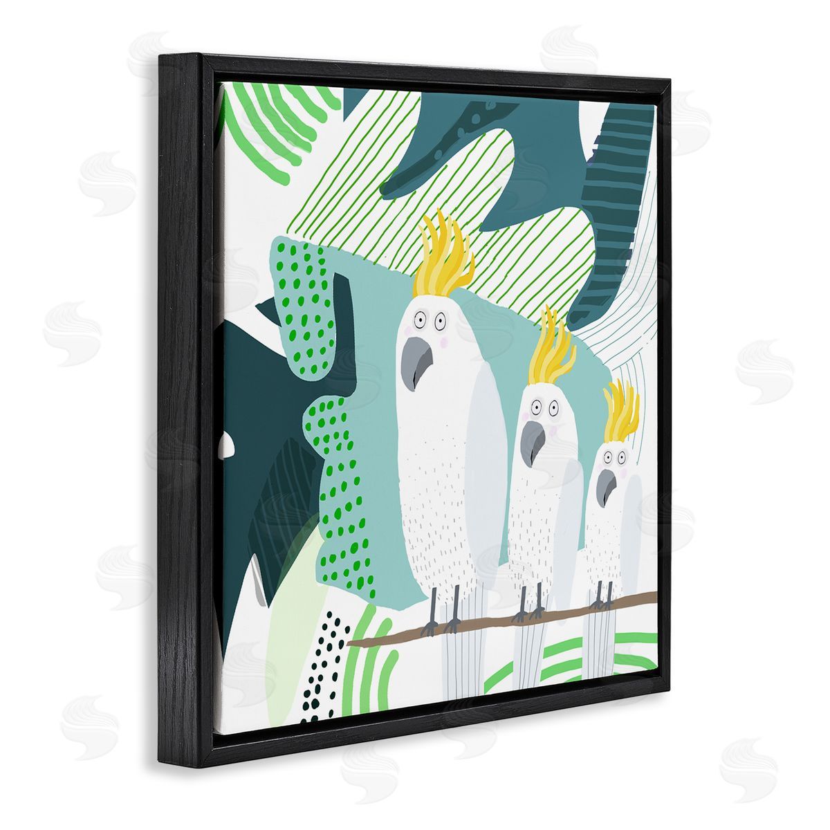 Carla Daly Whimsical Patterned Cockatoo Black Floating Frame Canvas Wall Art Print