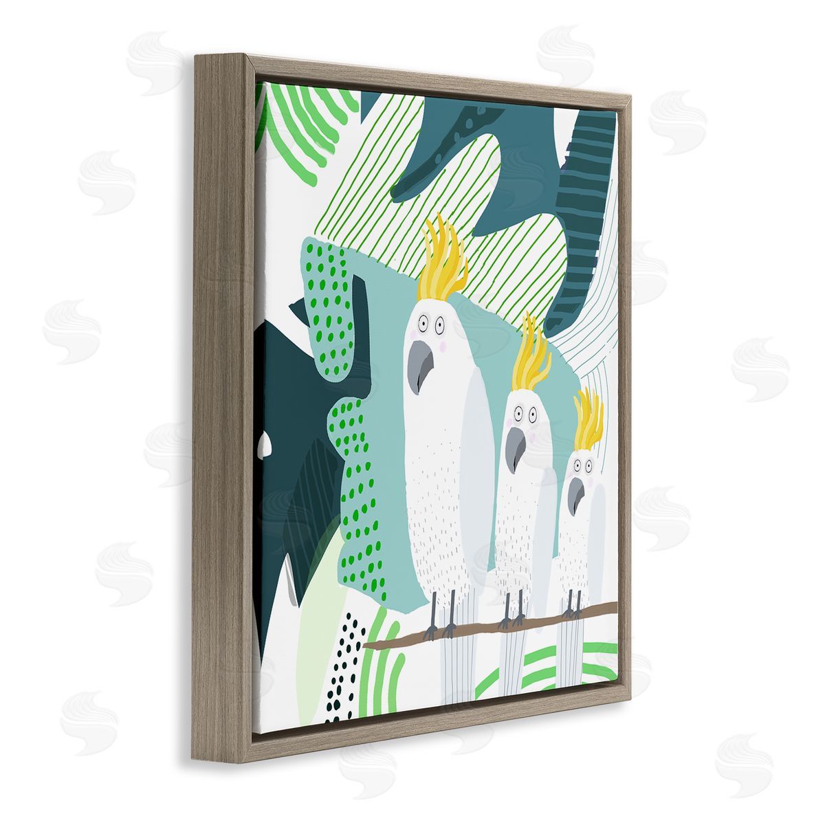 Carla Daly Whimsical Patterned Cockatoo Brown Floating Frame Canvas Wall Art Print