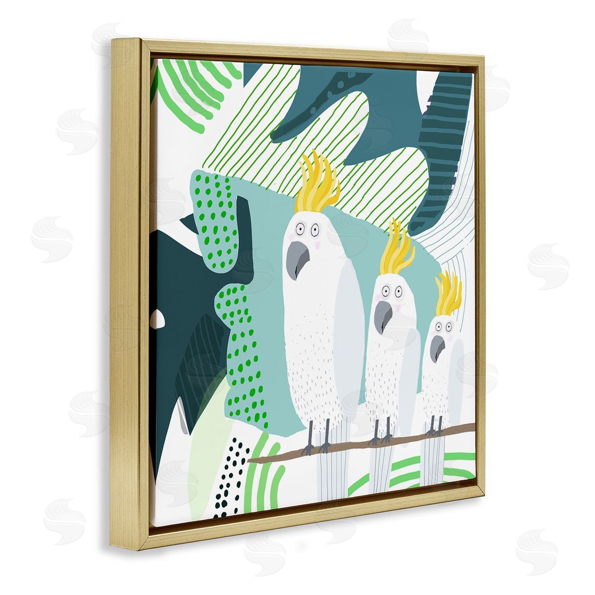 Carla Daly Whimsical Patterned Cockatoo Gold Floating Frame Canvas Wall Art Print