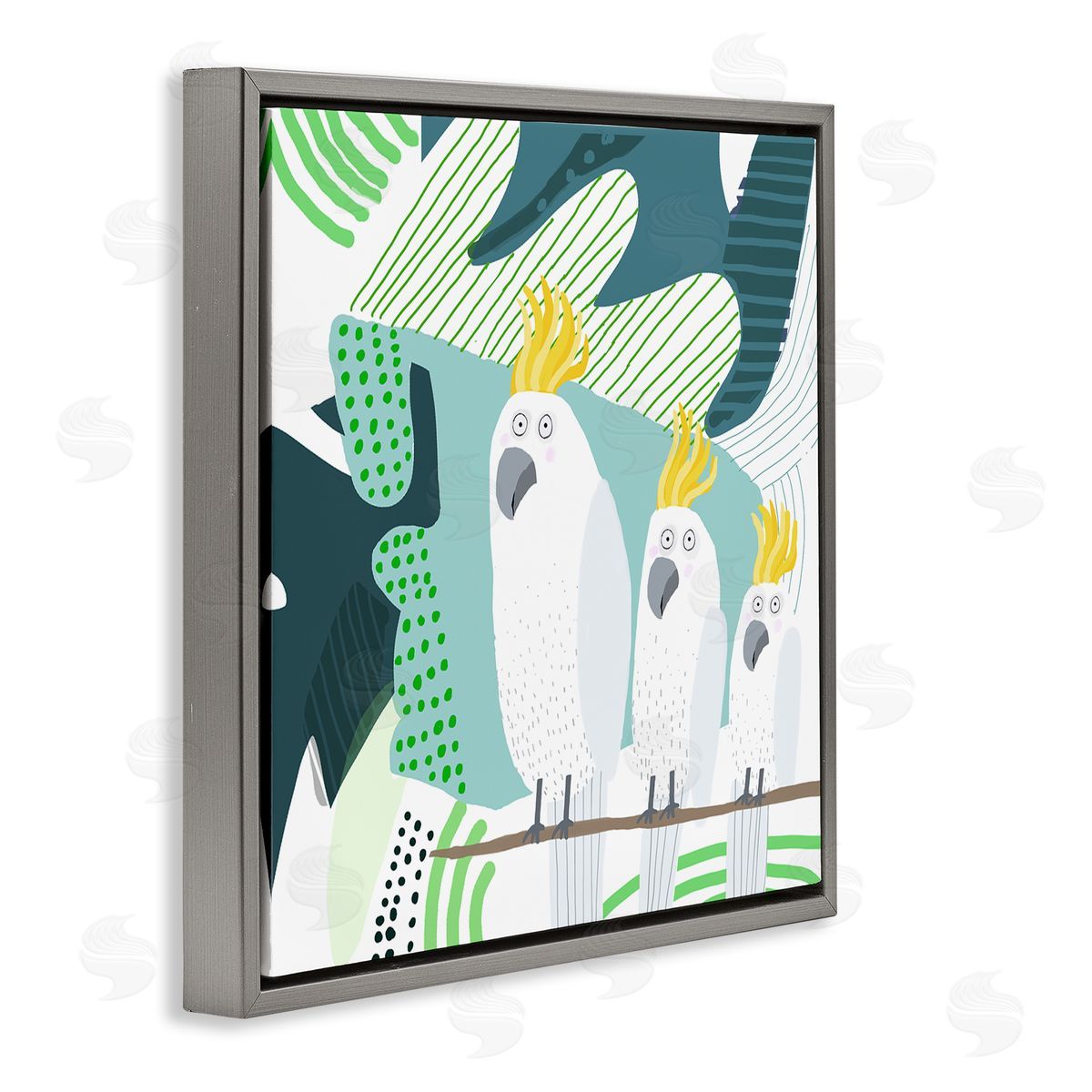 Carla Daly Whimsical Patterned Cockatoo Gray Floating Frame Canvas Wall Art Print