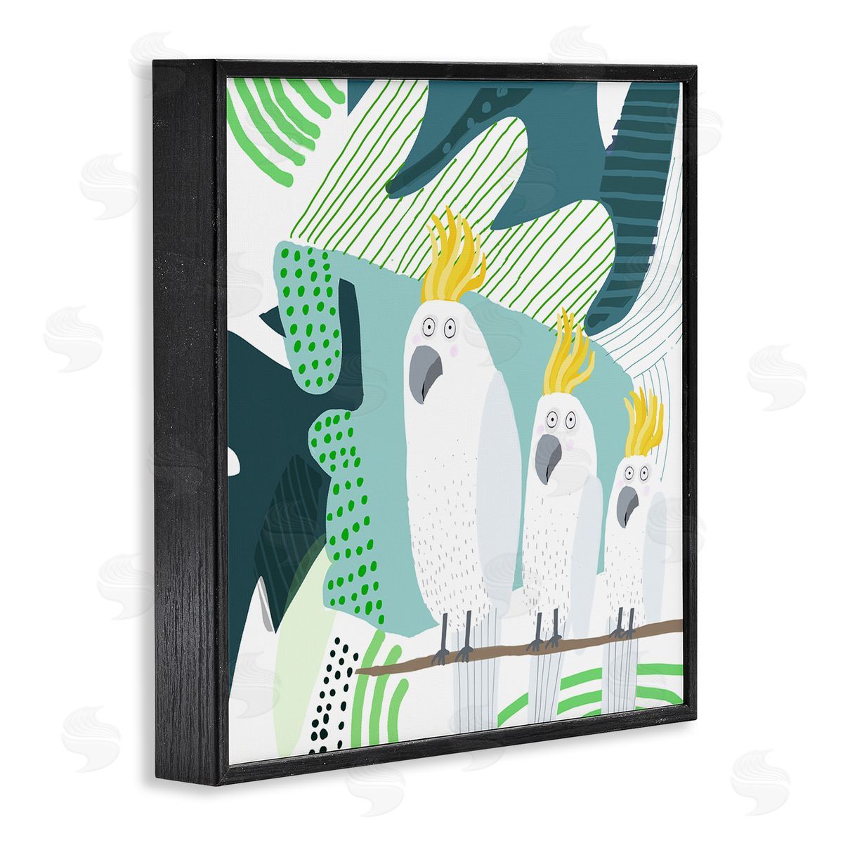 Carla Daly Whimsical Patterned Cockatoo Black Framed Giclee Wall Art Print