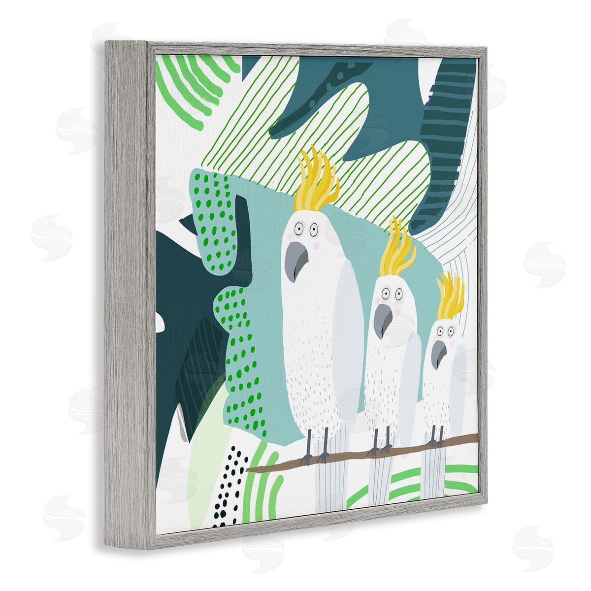 Carla Daly Whimsical Patterned Cockatoo Gray Framed Giclee Wall Art Print