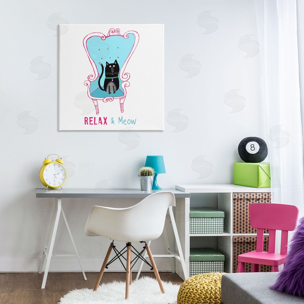 Carla Daly Relax & Meow Cat Canvas Wall Art Print in Room