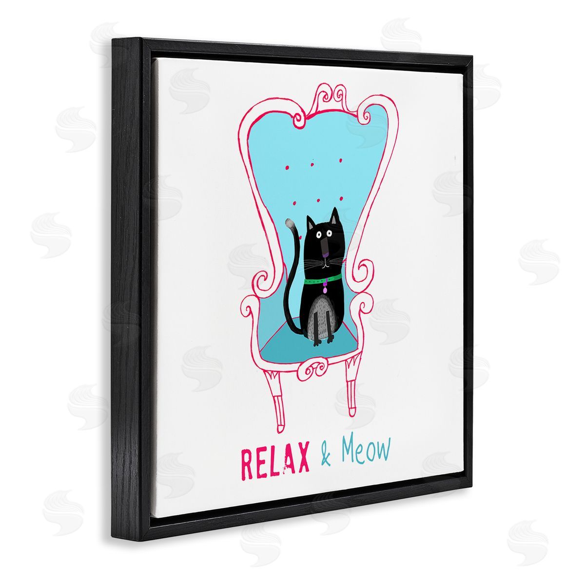 Carla Daly Relax & Meow Cat Black Floating Frame Canvas Wall Art Print