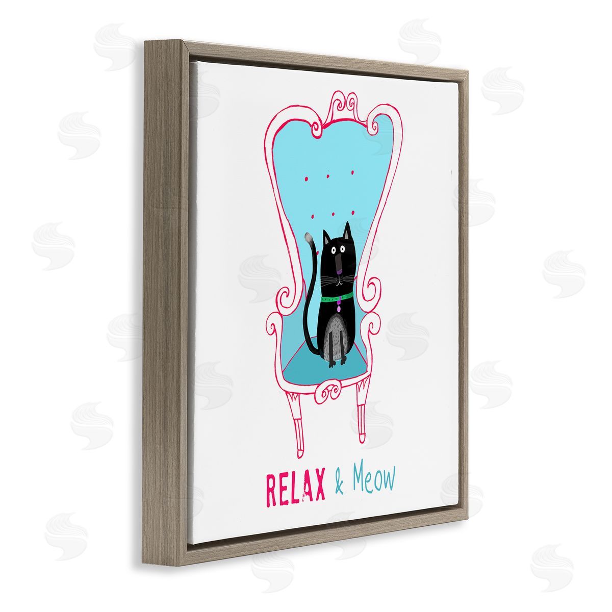 Carla Daly Relax & Meow Cat Brown Floating Frame Canvas Wall Art Print