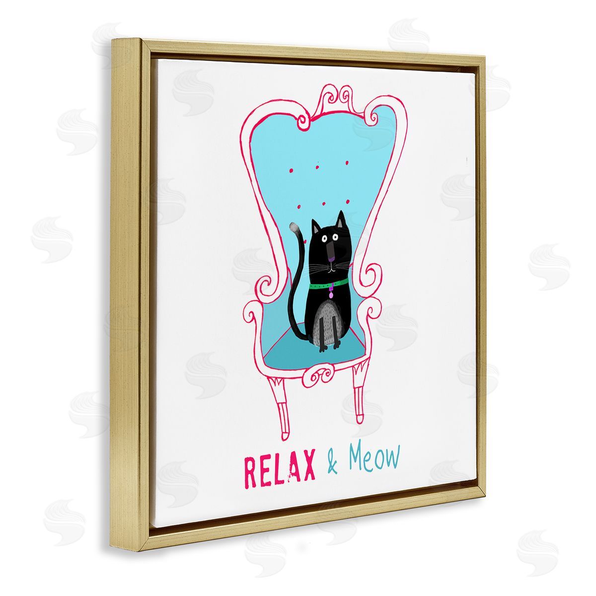 Carla Daly Relax & Meow Cat Gold Floating Frame Canvas Wall Art Print