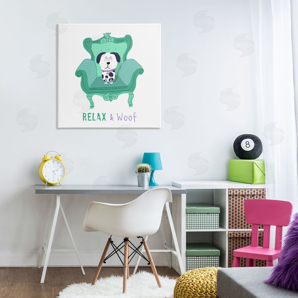 Carla Daly Relax & Woof Cat Canvas Wall Art Print in Room