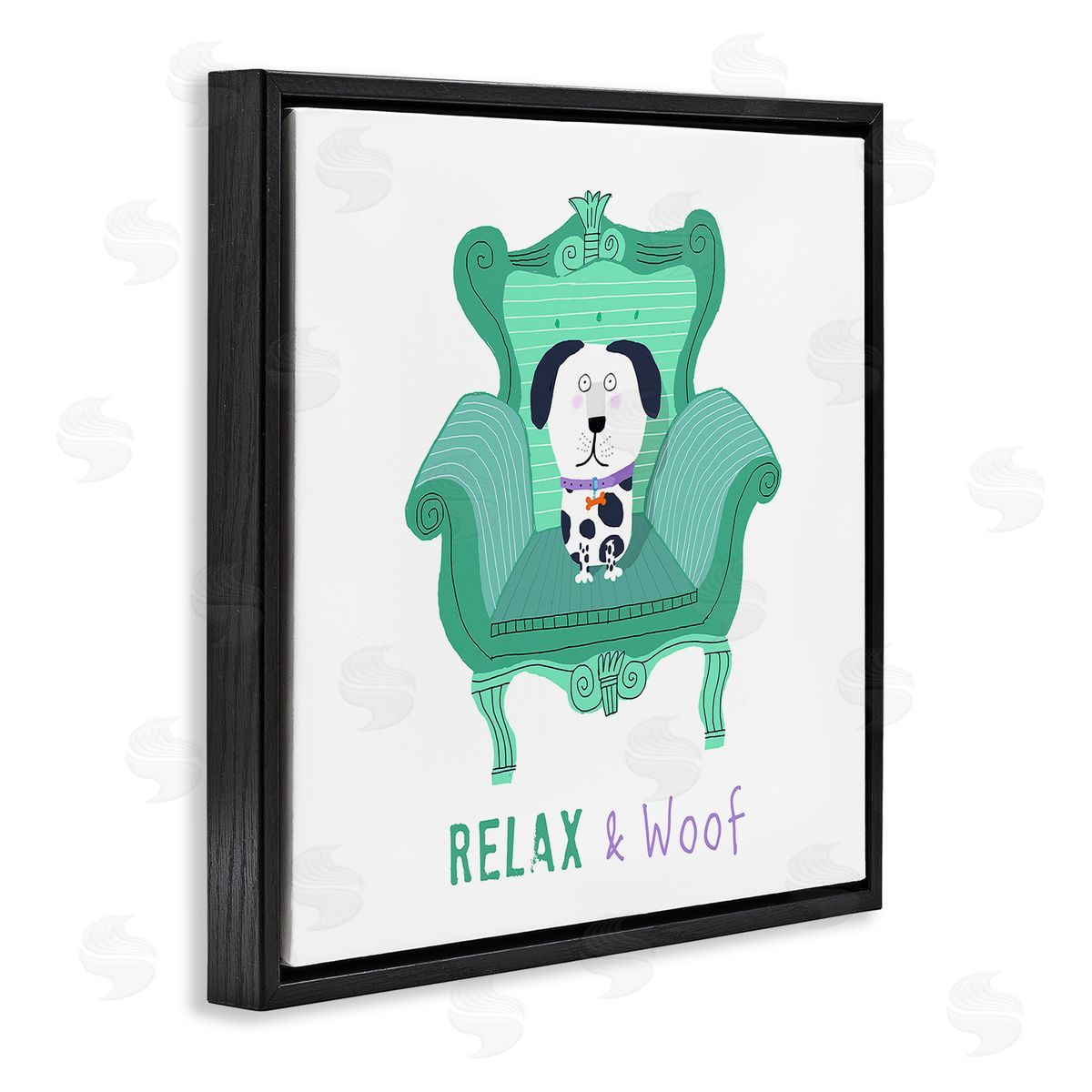 Carla Daly Relax & Woof Cat Black Floating Frame Canvas Wall Art Print