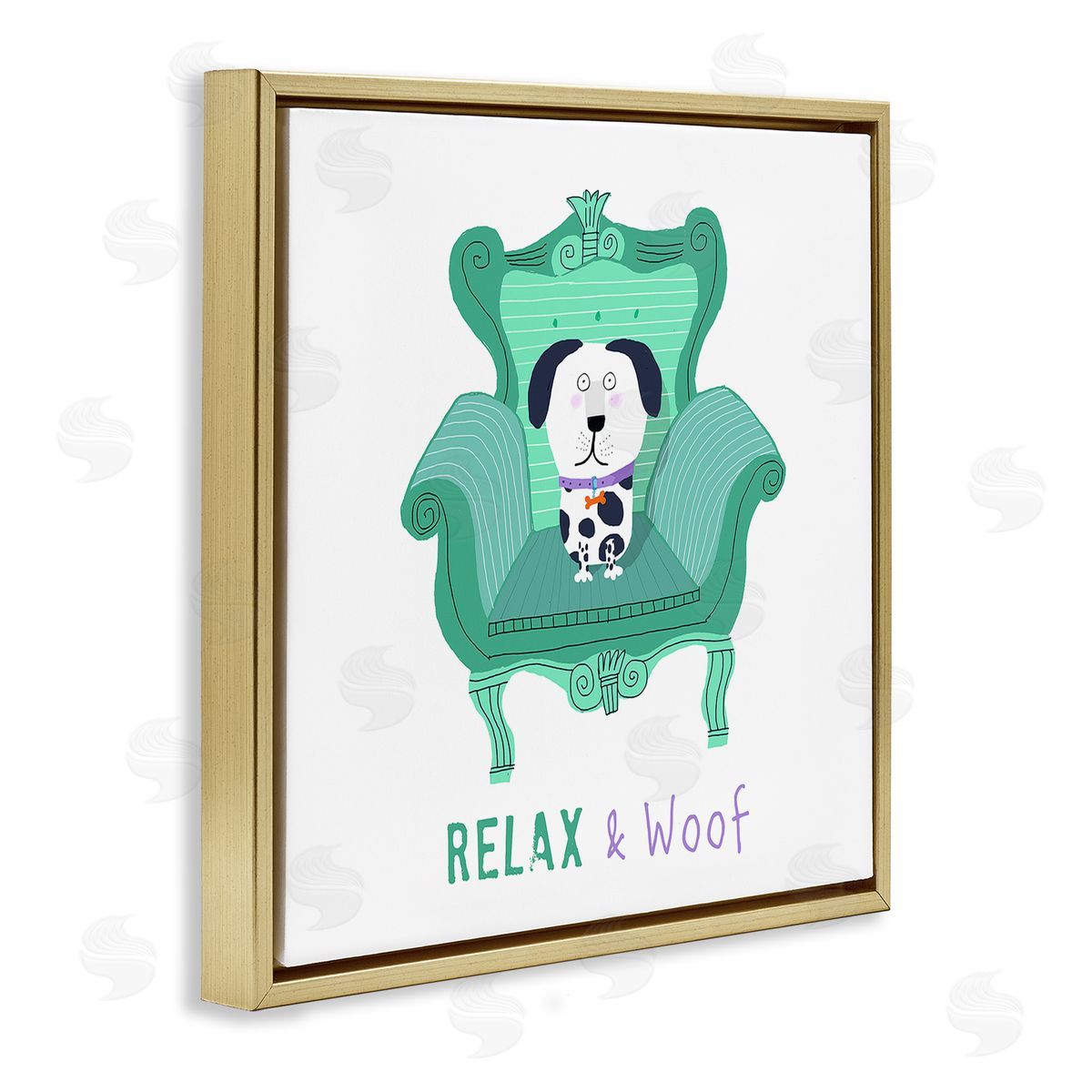 Carla Daly Relax & Woof Cat Gold Floating Frame Canvas Wall Art Print
