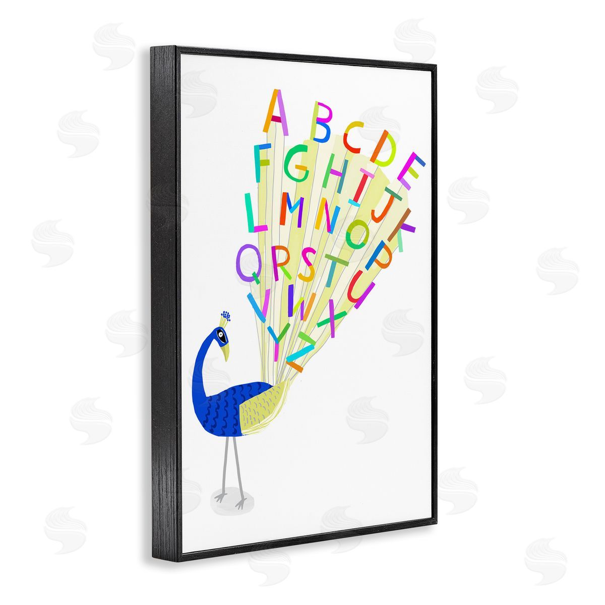 Peacock Alphabet Feathers Black Frame Print Wall Art, Home Decor by Carla Daly