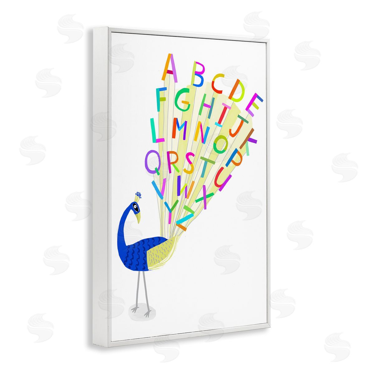 Peacock Alphabet Feathers White Frame Print Wall Art, Home Decor by Carla Daly