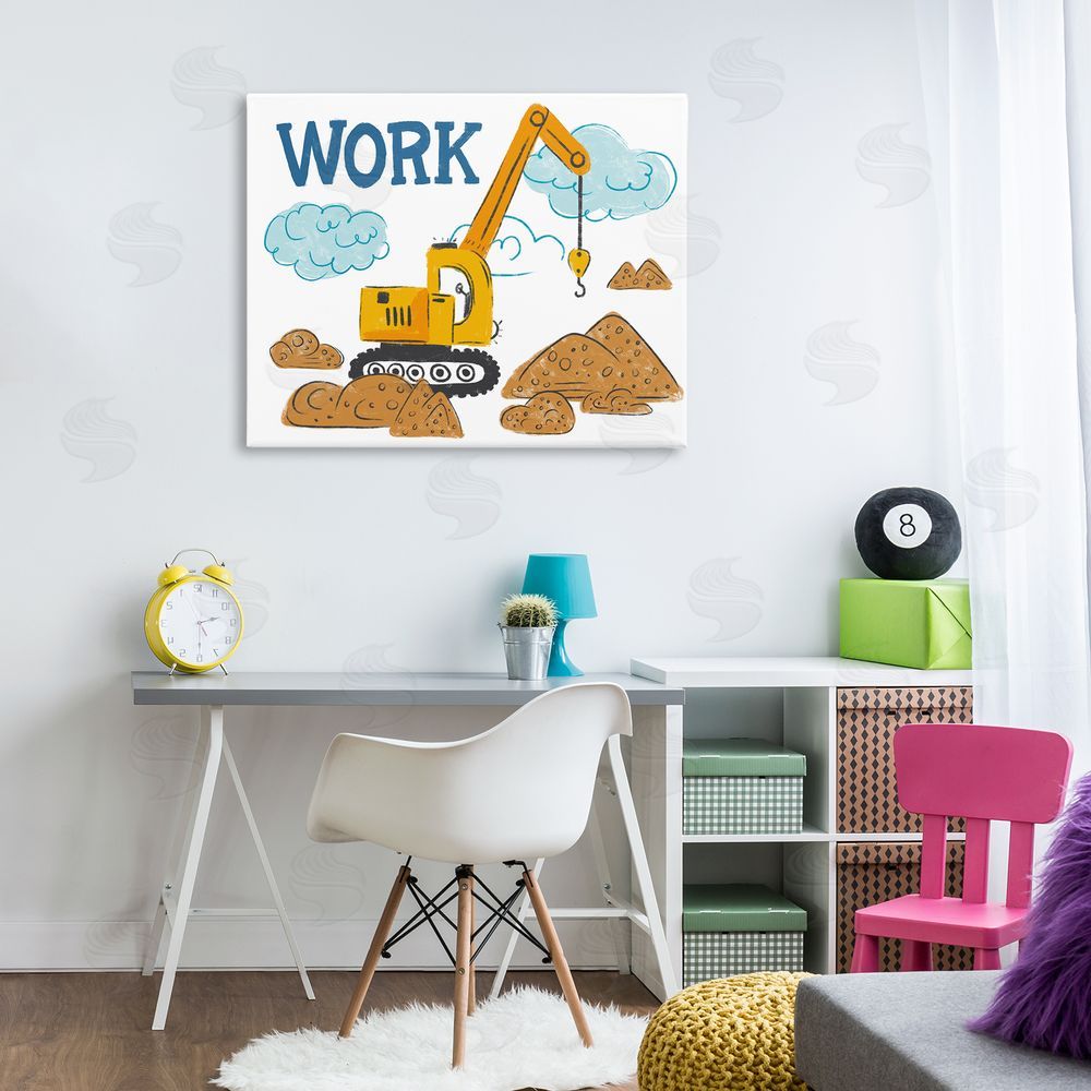 Diane Labombarbe Construction Work Bulldozer Canvas Wall Art Print in Room
