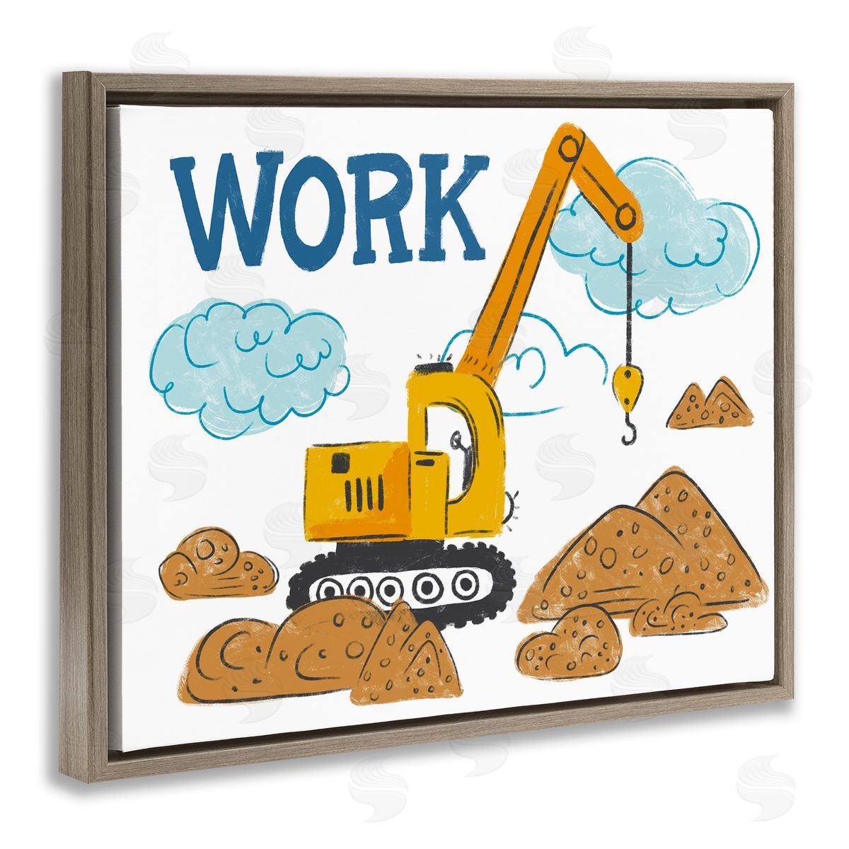 Diane Labombarbe Construction Work Bulldozer Brown Floating Frame Canvas Wall Art Print