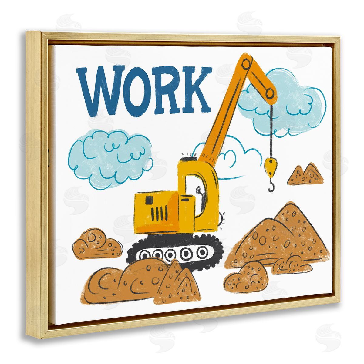 Diane Labombarbe Construction Work Bulldozer Gold Floating Frame Canvas Wall Art Print
