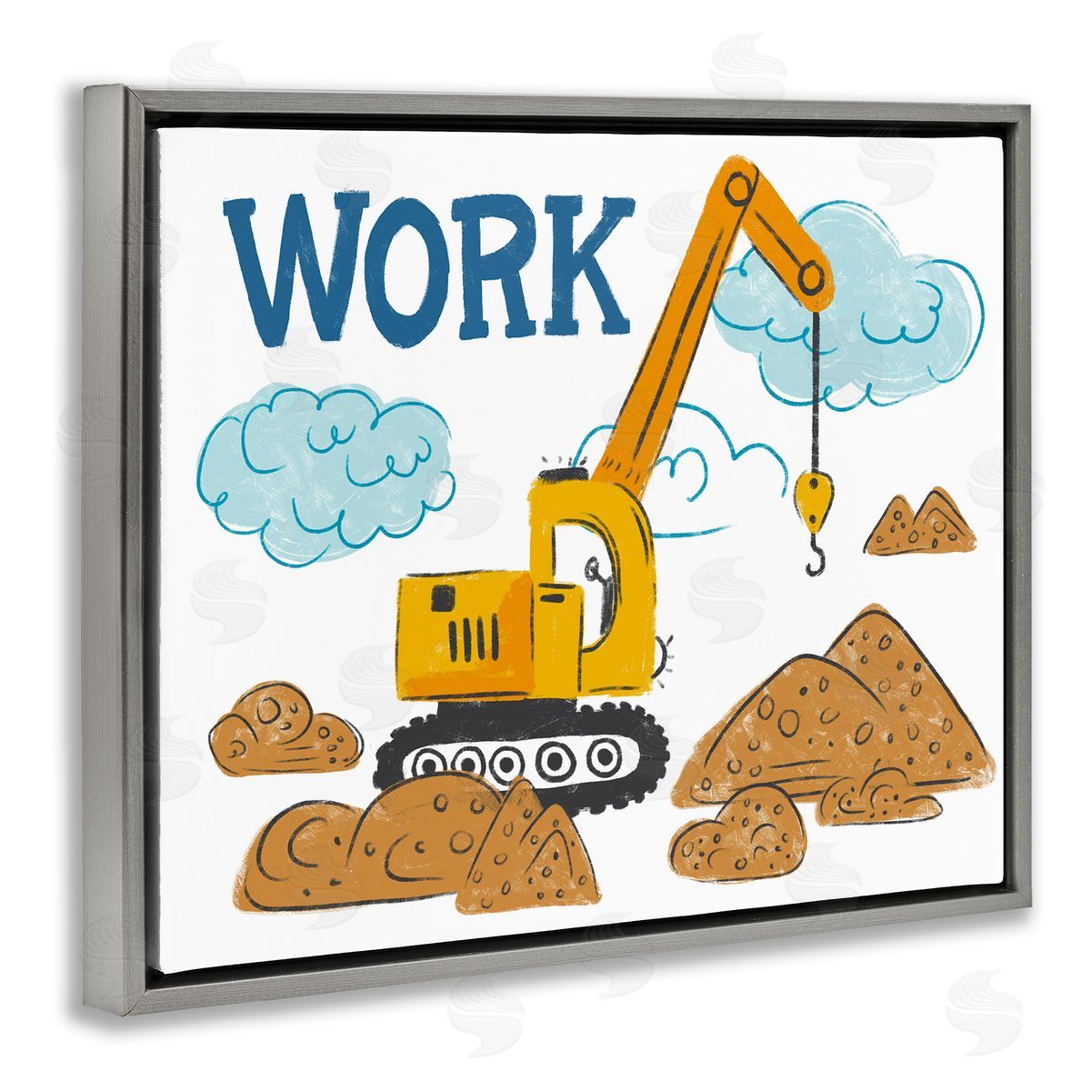 Diane Labombarbe Construction Work Bulldozer Gray Floating Frame Canvas Wall Art Print