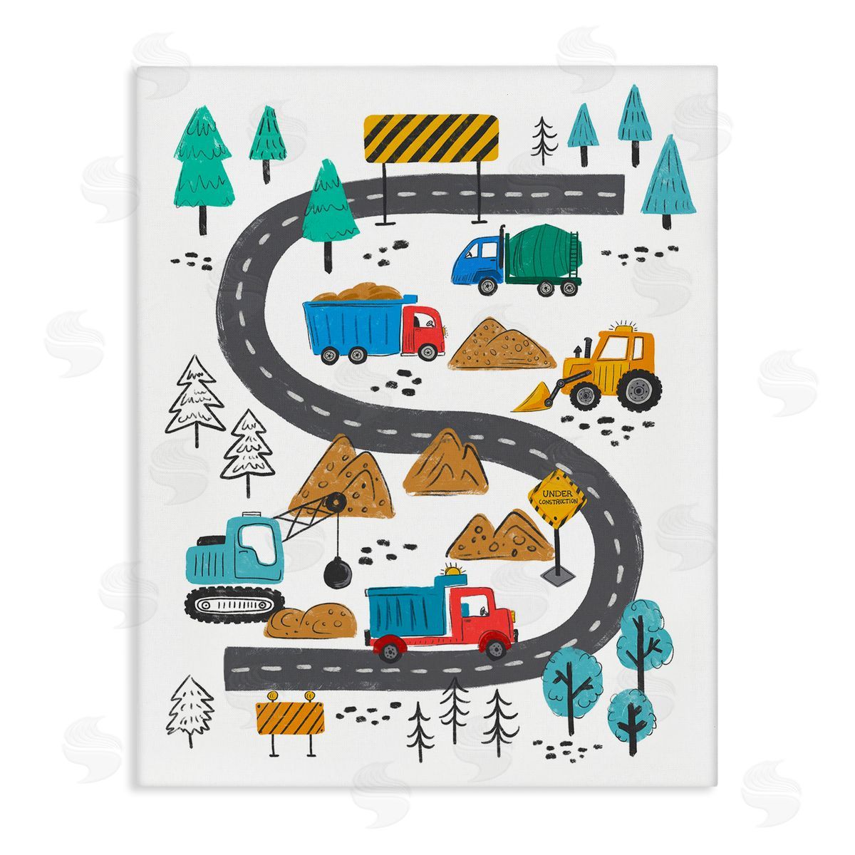 Construction Vehicles Road Canvas Wall Art, Home Decor by Jim Baldwin