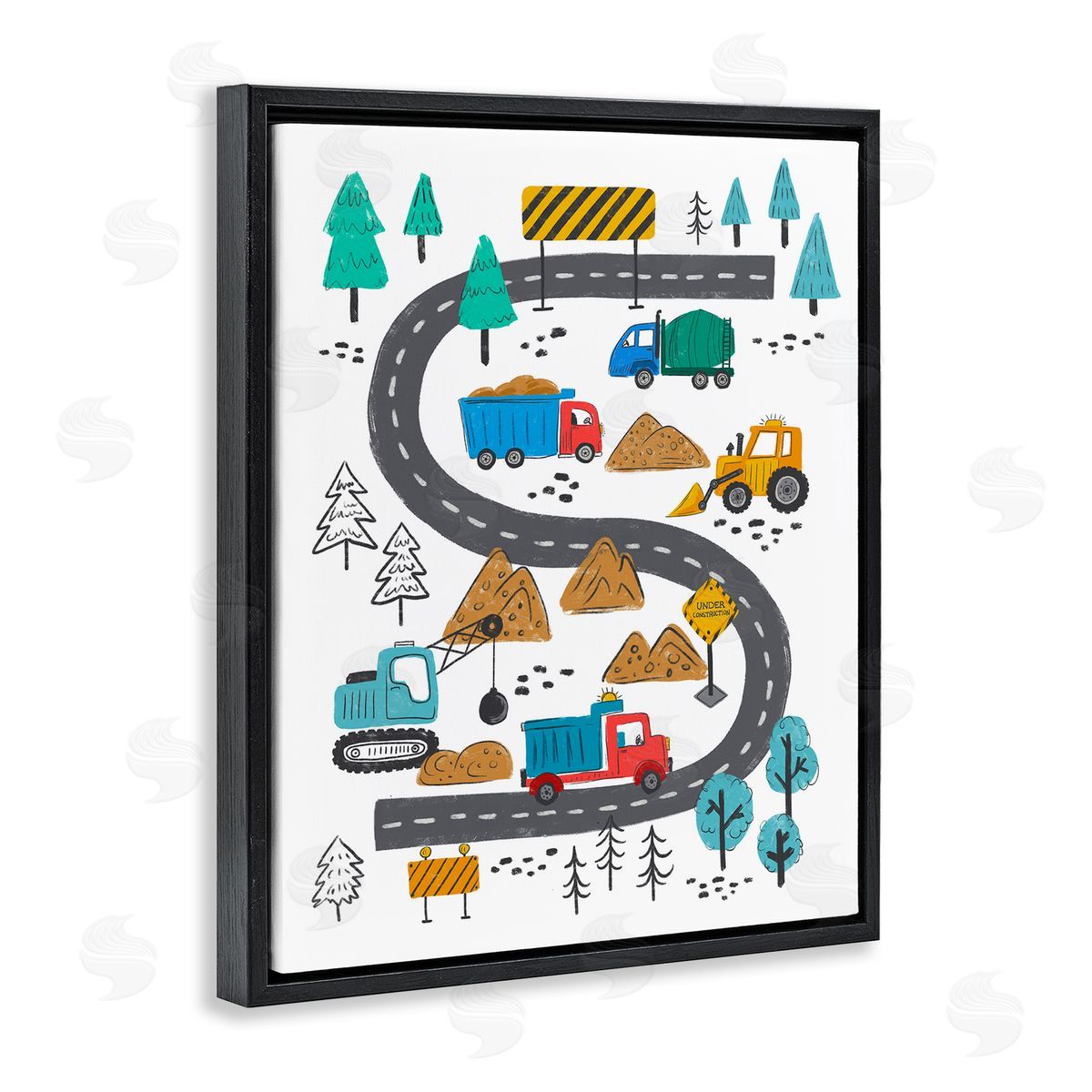 Construction Vehicles Road Black Floating Frame Canvas Wall Art, Home Decor by Jim Baldwin