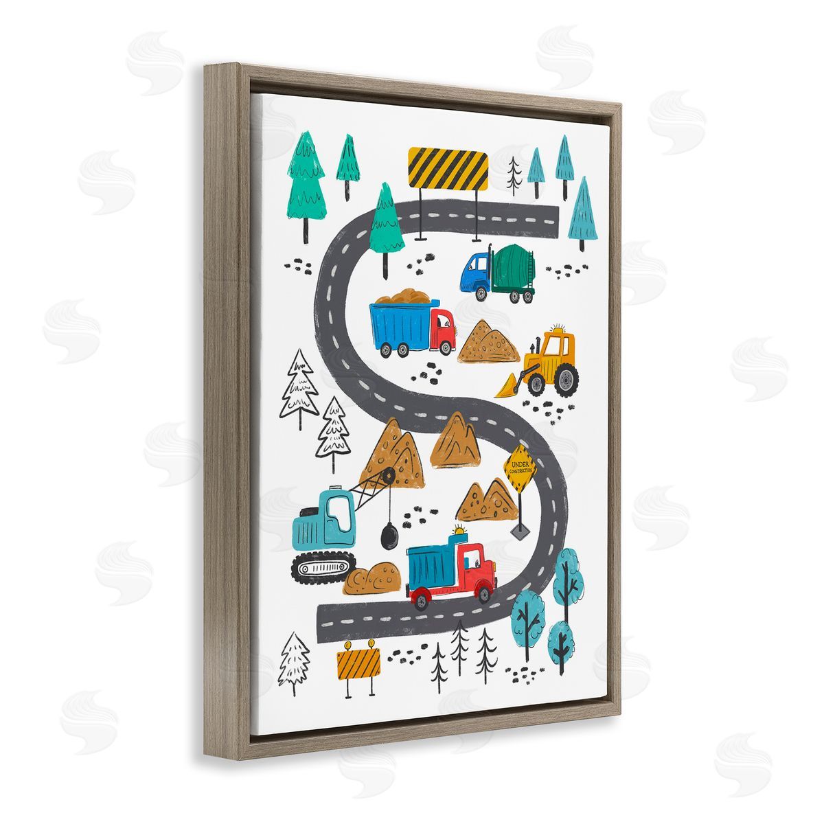 Construction Vehicles Road Brown Floating Frame Canvas Wall Art, Home Decor by Jim Baldwin