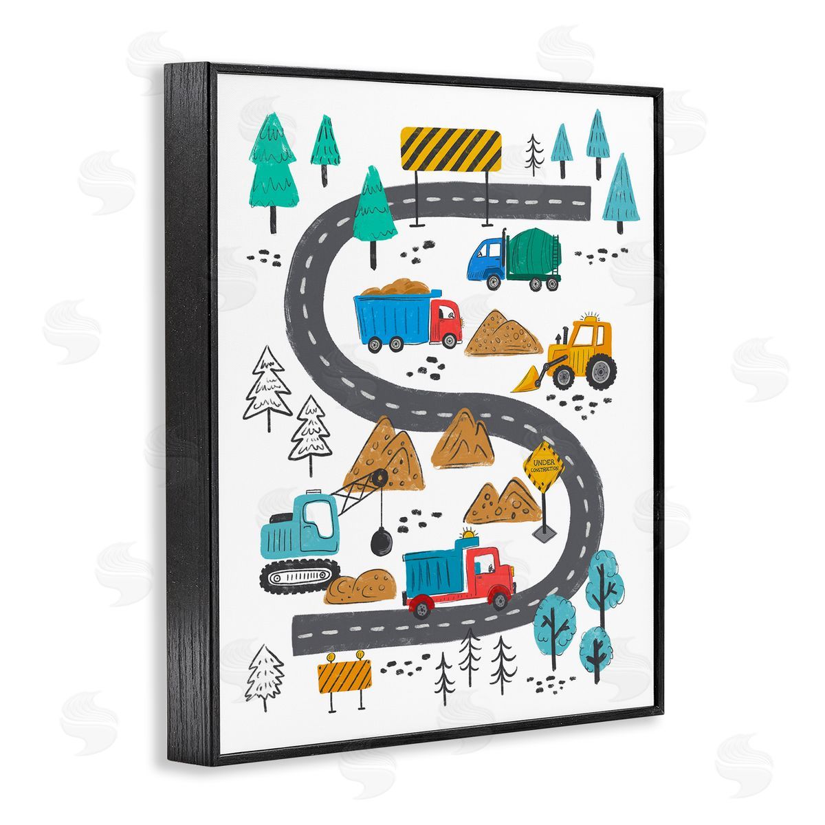 Construction Vehicles Road Black Frame Print Wall Art, Home Decor by Jim Baldwin