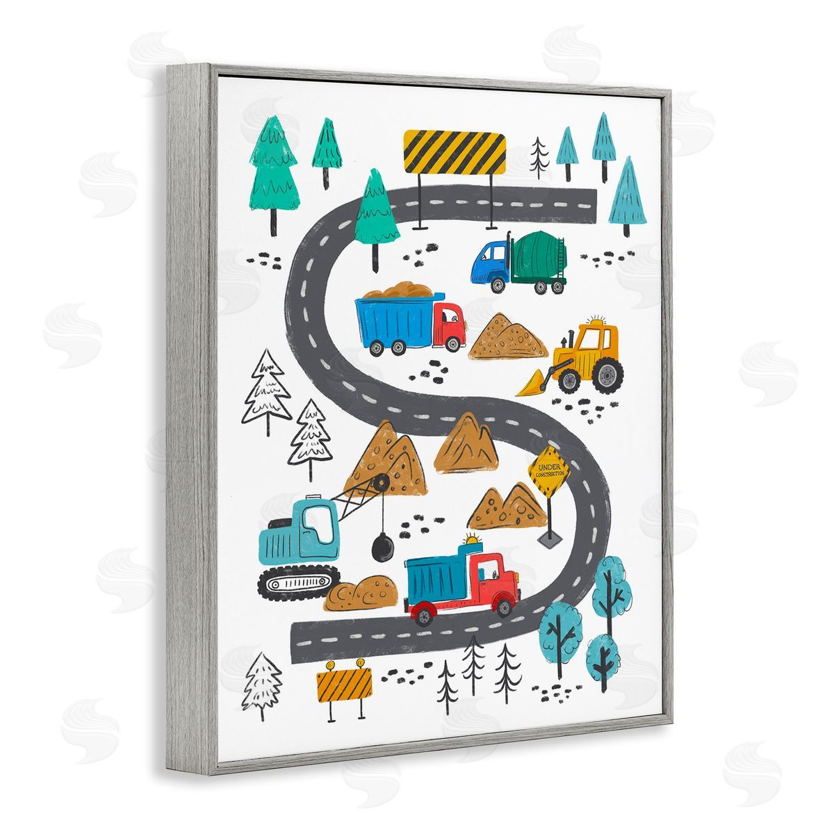 Construction Vehicles Road Grey Frame Print Wall Art, Home Decor by Jim Baldwin