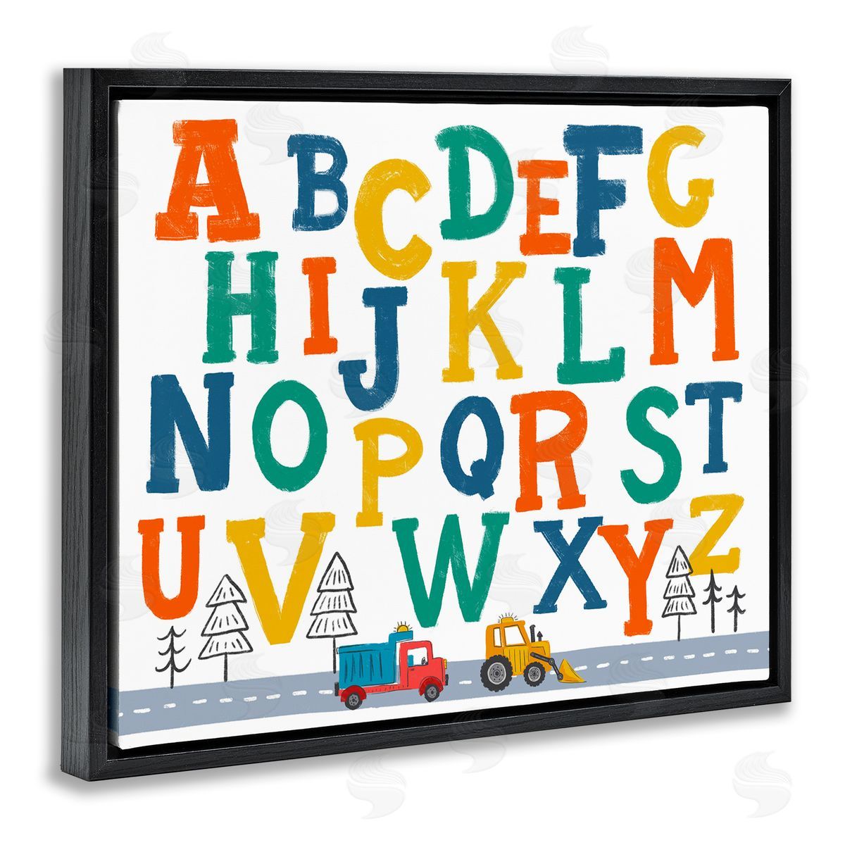 Diane Labombarbe Alphabet & Construction Trucks Black Floating Frame Canvas Wall Art Print