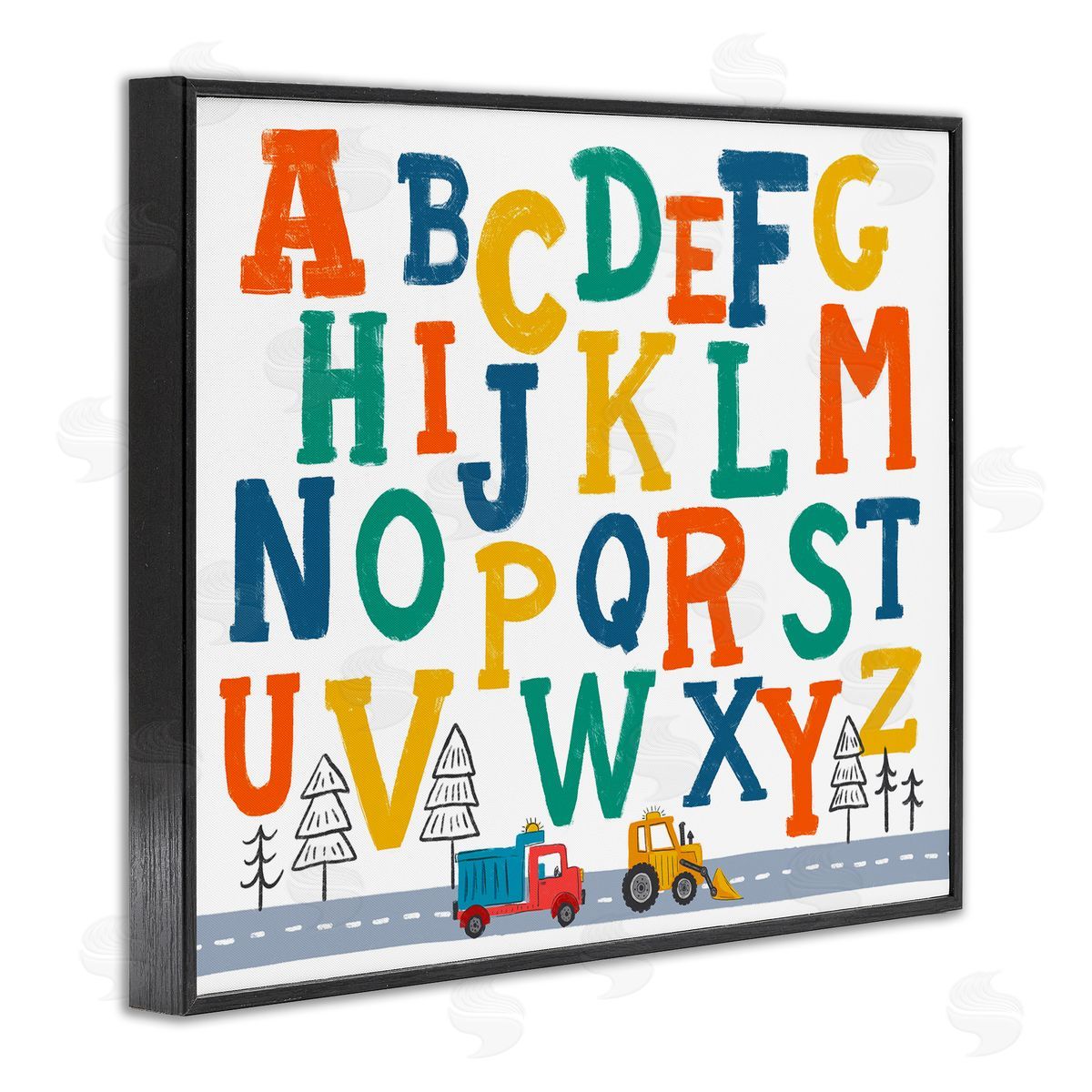 Diane Labombarbe Alphabet & Construction Trucks Black Framed Giclee Wall Art Print