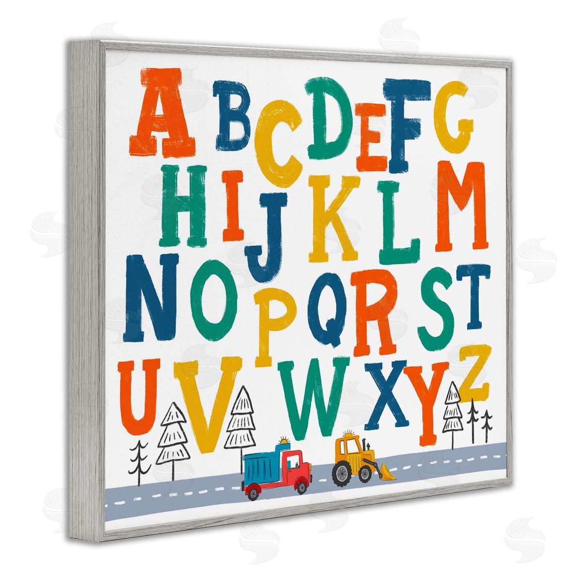Diane Labombarbe Alphabet & Construction Trucks Gray Framed Giclee Wall Art Print
