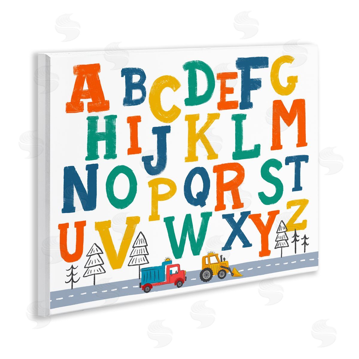 Diane Labombarbe Alphabet & Construction Trucks Wooden Wall Plaque Art Print