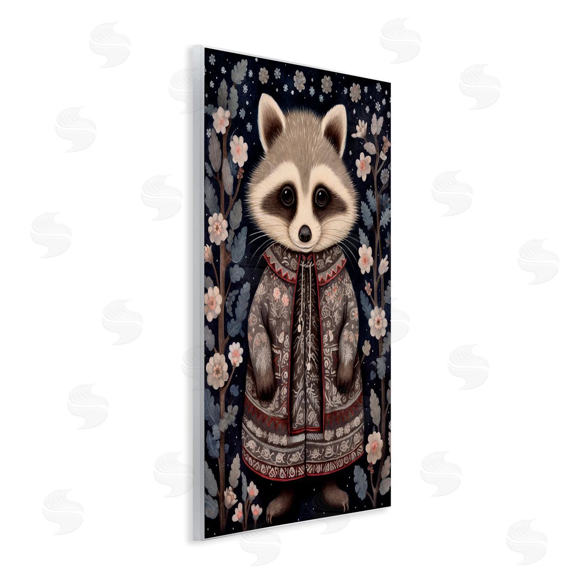 Woodland Pattern Raccoon Wood Plaque Wall Art, Home Decor by The Dutch Lady