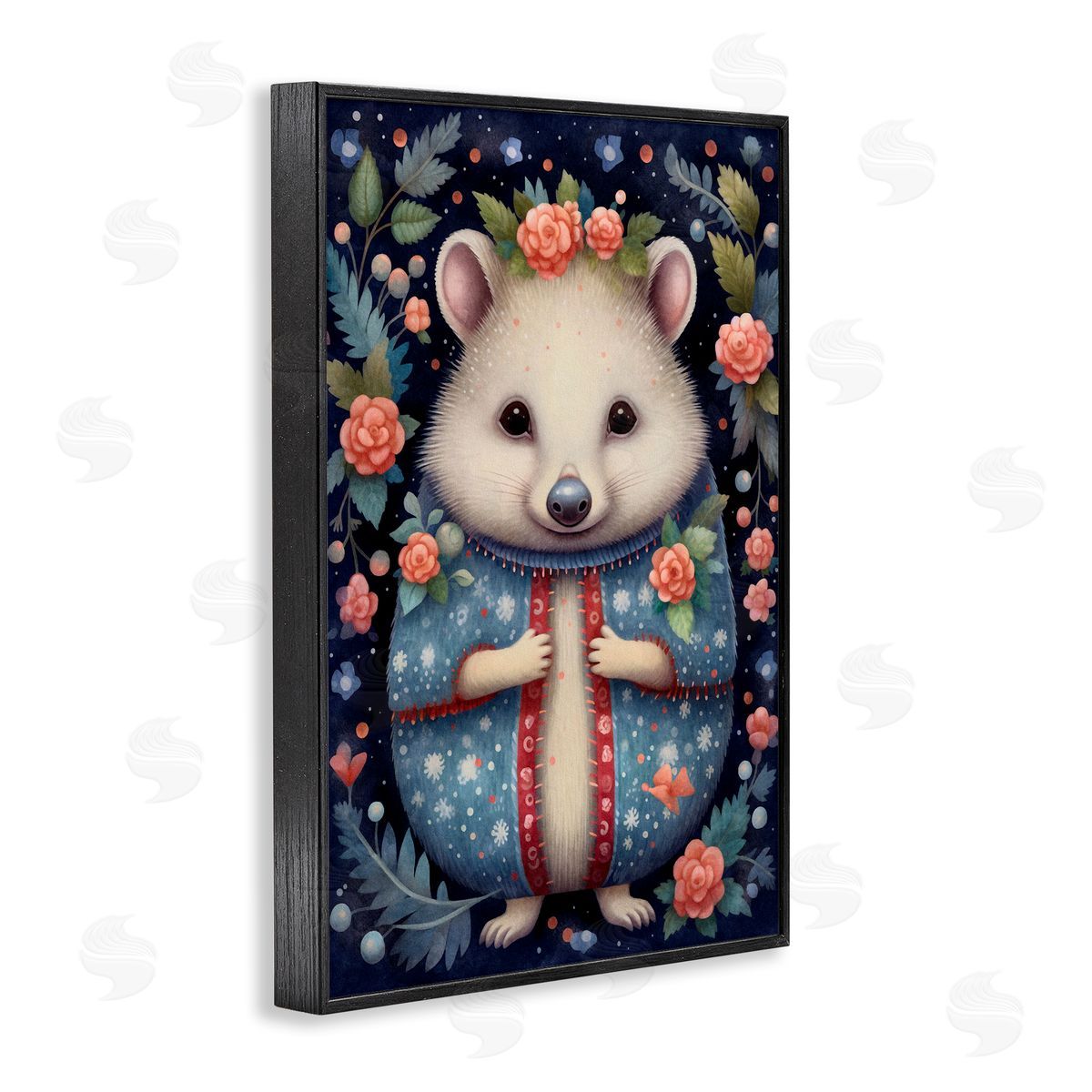 Woodland Pattern Hedgehog Black Frame Print Wall Art, Home Decor by The Dutch Lady