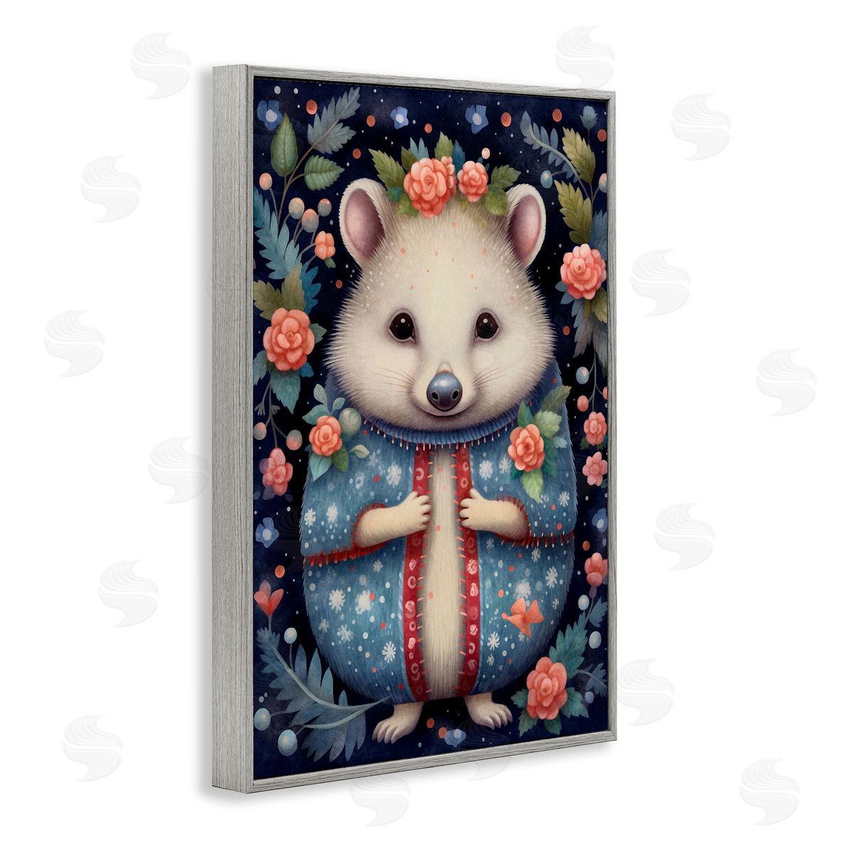 Woodland Pattern Hedgehog Grey Frame Print Wall Art, Home Decor by The Dutch Lady