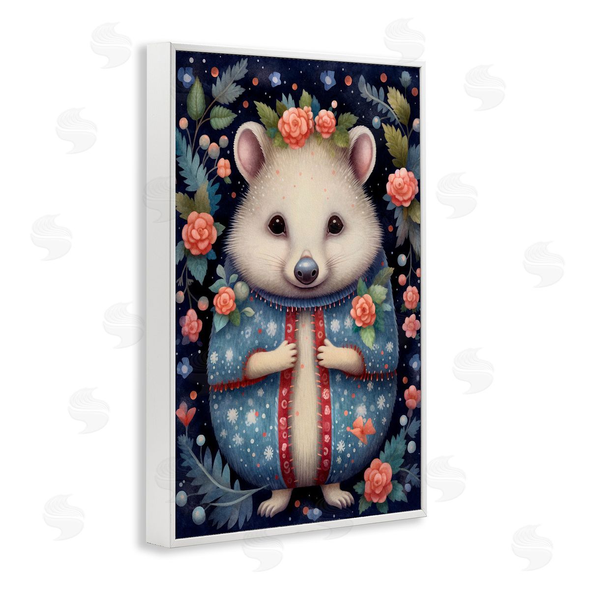 Woodland Pattern Hedgehog White Frame Print Wall Art, Home Decor by The Dutch Lady