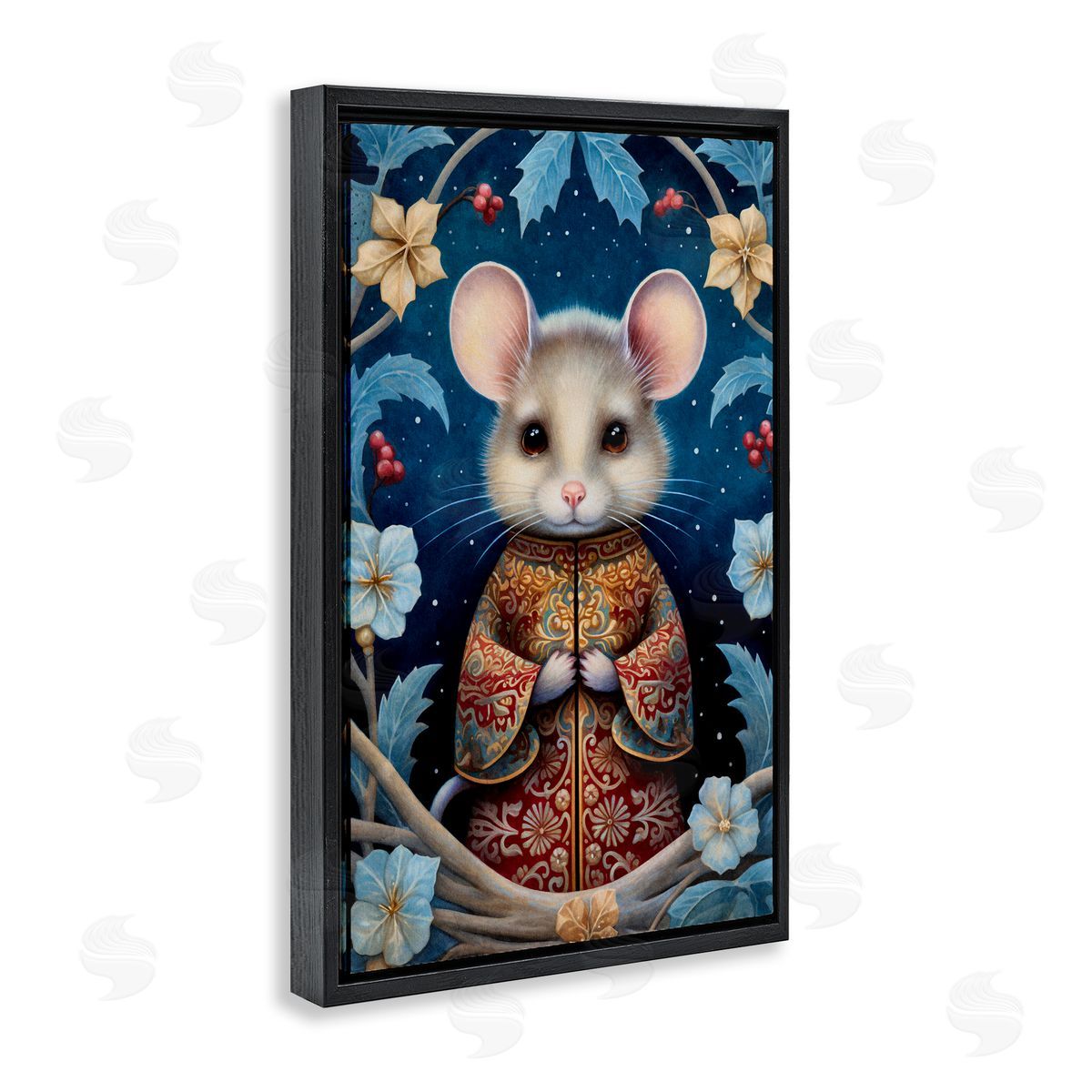 Woodland Pattern Mouse Black Floating Frame Canvas Wall Art, Home Decor by The Dutch Lady