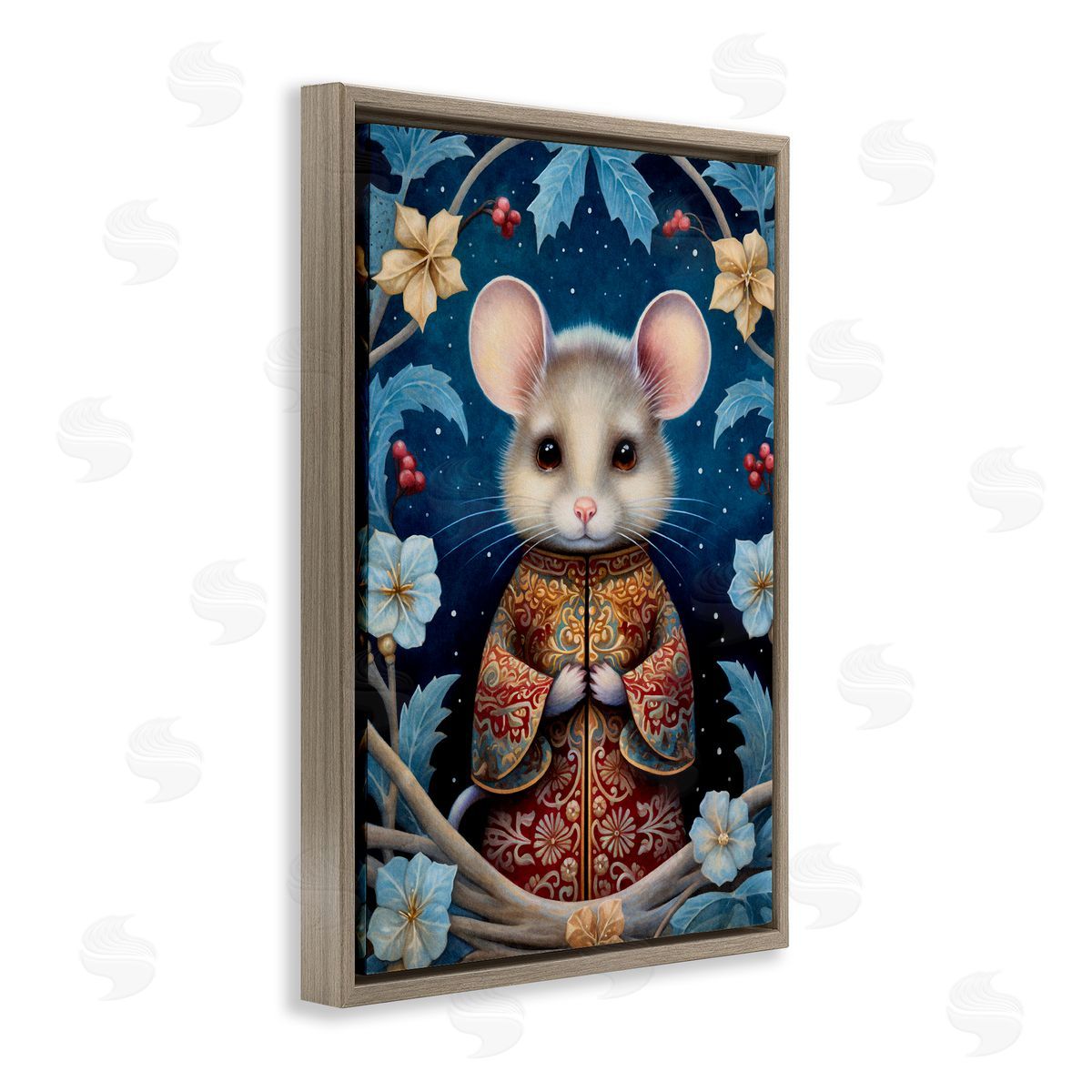 Woodland Pattern Mouse Brown Floating Frame Canvas Wall Art, Home Decor by The Dutch Lady