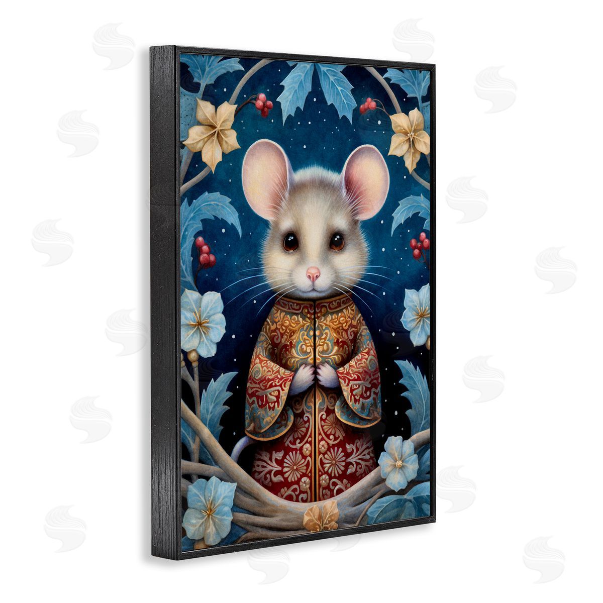 Woodland Pattern Mouse Black Frame Print Wall Art, Home Decor by The Dutch Lady