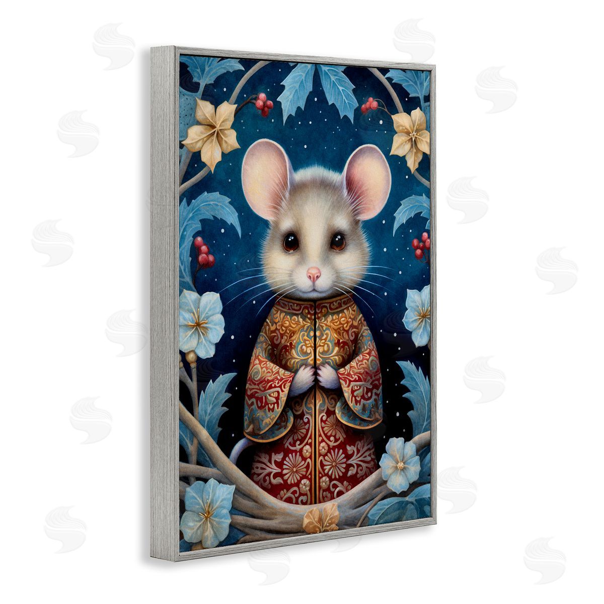 Woodland Pattern Mouse Grey Frame Print Wall Art, Home Decor by The Dutch Lady