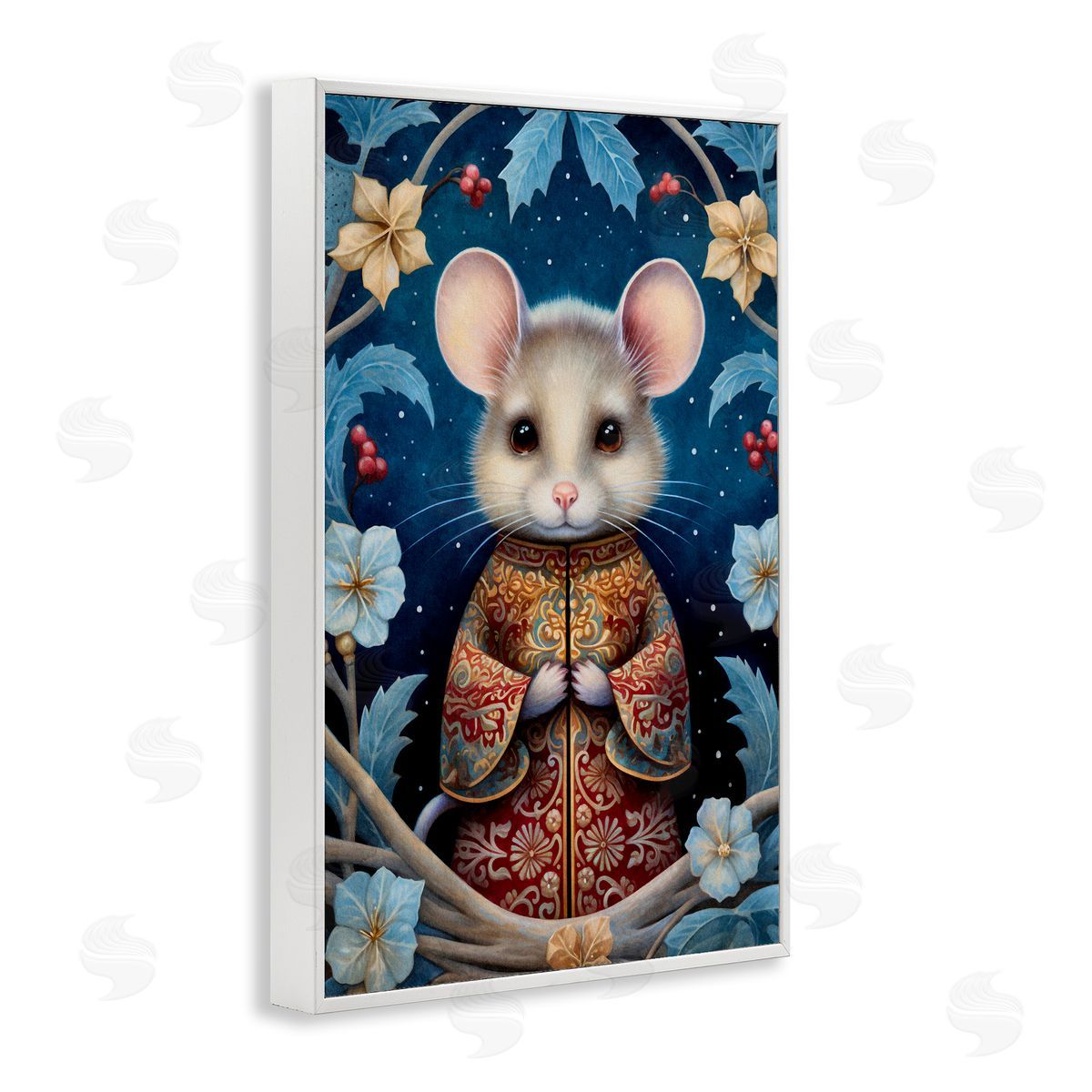 Woodland Pattern Mouse White Frame Print Wall Art, Home Decor by The Dutch Lady
