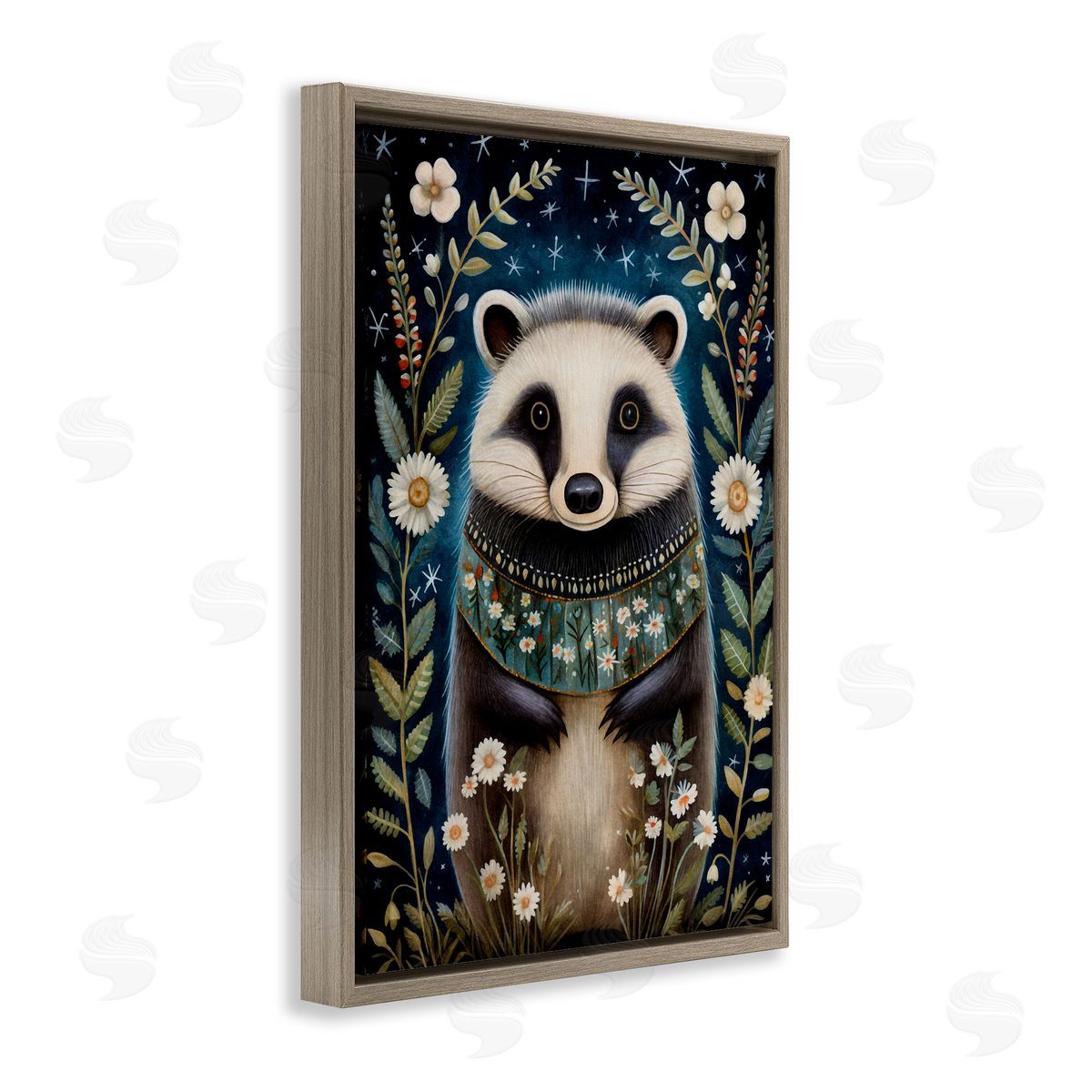 Woodland Pattern Badger Brown Floating Frame Canvas Wall Art, Home Decor by The Dutch Lady