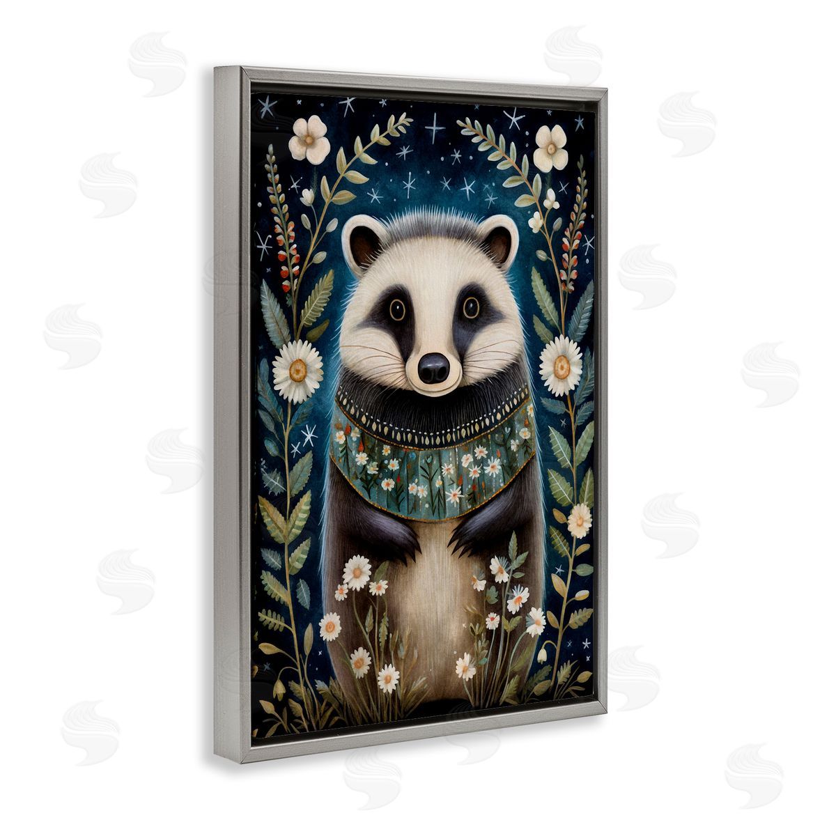 Woodland Pattern Badger Grey Floating Frame Canvas Wall Art, Home Decor by The Dutch Lady