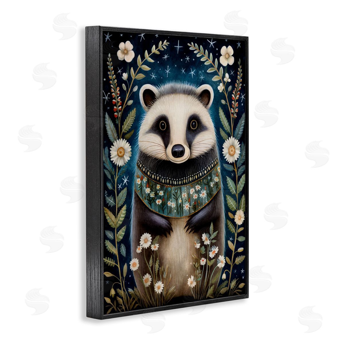 Woodland Pattern Badger Black Frame Print Wall Art, Home Decor by The Dutch Lady