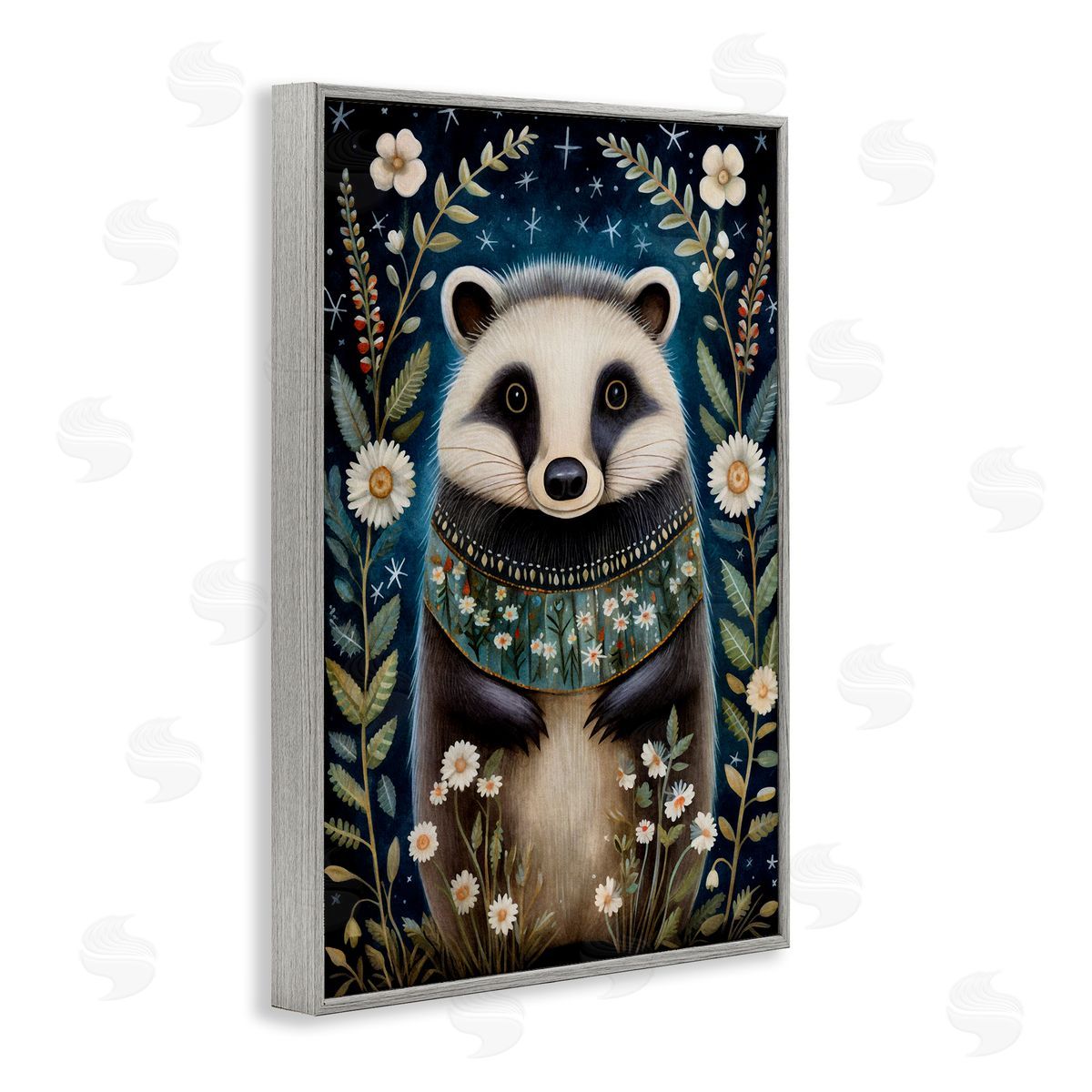 Woodland Pattern Badger Grey Frame Print Wall Art, Home Decor by The Dutch Lady